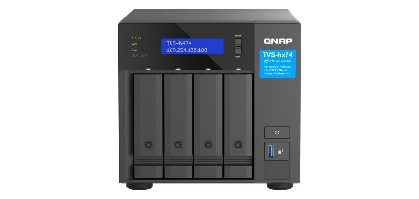 QNAP TVS-H474 NAS Tower Intel® Pentium® G7400 8 Go DDR4 0 To QuTS hero Noir