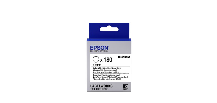 Epson LK-8WBWAA - Etiquettes prédécoupées Rondes - Noir sur Blanc - Diam. 25 mm (180 étiquettes)
