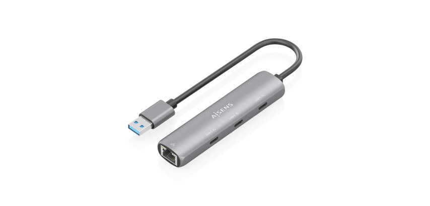 AISENS USB3.0 Dock USB-A A Ethernet Gigabit + Hub 3xUSB-C, Gris, 15cm