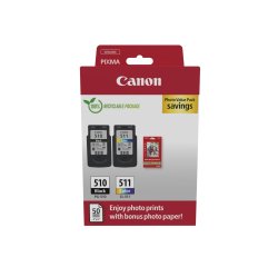Canon PG-510 + CL-511 Pack cartouches originales 4 couleurs + papier photo pour imprimante jet d'encre
