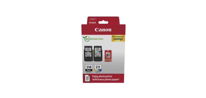 Canon PG-510 + CL-511 Pack cartouches originales 4 couleurs + papier photo pour imprimante jet d'encre