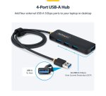StarTech.com 4-Port USB-A Hub, 5Gbps, Bus Powered, USB-A to 4x USB-A Mini Hub, Extra Long 2ft/61cm Host Cable, PCR Plastic, Portable Desktop / Laptop USB Hub