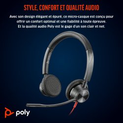 POLY Micro-casque Blackwire 3325 stéréo USB-C + connexion 3,5 mm + adaptateur USB-C/A