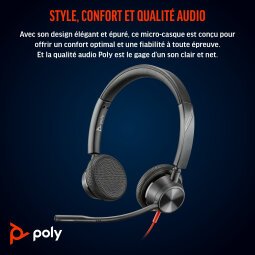 POLY Micro-casque Blackwire 3325 stéréo USB-C certifié Microsoft Teams + connexion 3,5 mm + adaptateur USB-C/A