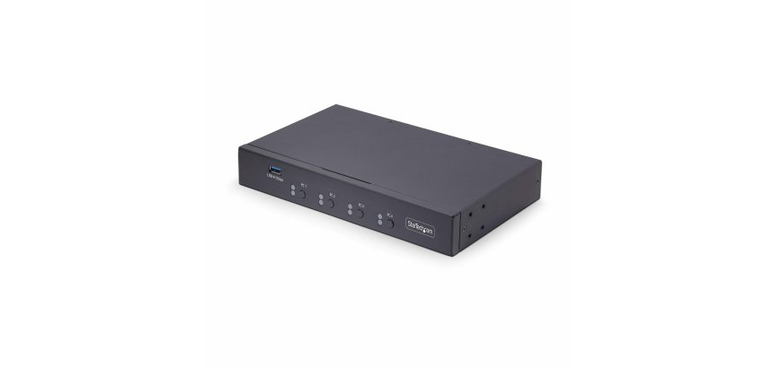 StarTech.com 4-Port KM Switch with Mouse Switching, USB Switch for Keyboard/Mouse, 3.5mm/USB Audio, Peripheral Sharing for 4 Computers, TAA Compliant