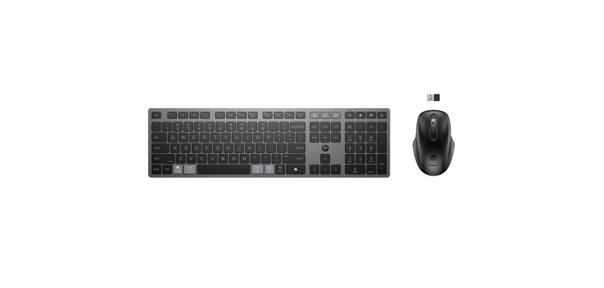 HP 725 Multi Rchrgbl WLS KB/MSE Belgium clavier Souris incluse Bureau RF sans fil + Bluetooth Noir - azerty