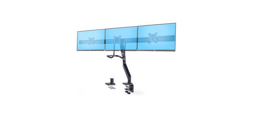 StarTech.com Support de Bureau pour 3 Écrans 27", VESA 75x75/100x100, Bras Articulé Réglable sans Outils, Pince en C/Passe-Fil, Support d'Écrans 27 pouces, Bras pour Moniteur Assisté par Ressort