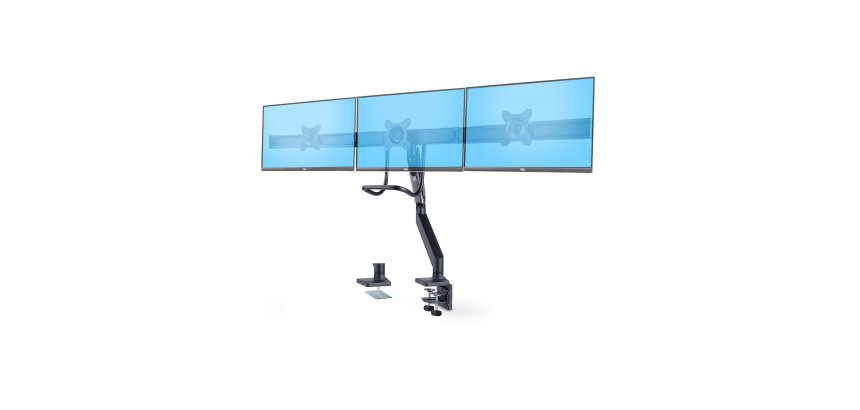StarTech.com Soporte VESA de Sobremesa para Tres Monitores de 27 Pulgadas - 75x75/100x100 - Brazo de Soporte para 3 Monitores - Grommet o Mordaza - Ajuste sin Herramientas - Brazo con Resorte
