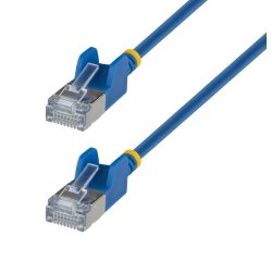 StarTech.com Câble Ethernet CAT6a Ultrafin Bleu de 15cm, Sans Accroc, FTP, Fil de Cuivre Nu Pur, Cordon Patch Réseau RJ45 fin 34AWG, Testé par Fluke Channel