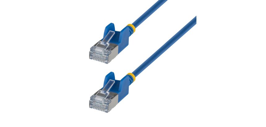 StarTech.com 30cm Blue Slim CAT6a Ethernet Cable, Snagless, FTP, Bare Copper Wire, Slim RJ45 Network Patch Cord 34AWG, Fluke Channel Tested