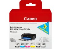 Canon PGI-550/CLI-551 PGBK/C/M/Y/BK/GY Multi Pack - pack de 6 - gris, noir, jaune, cyan, magenta - original - réservoir d'encre