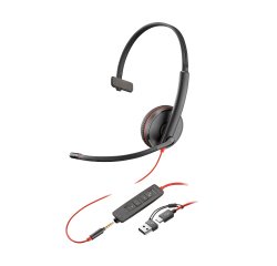 HP Poly Micro-casque monaural USB-C Poly Blackwire 3215 + prise 3,5 mm + adaptateur USB-C/A (lot)
