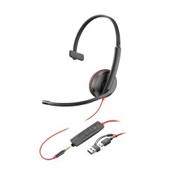 Poly Micro-casque monaural USB-C Blackwire 3215 + prise 3,5 mm + adaptateur USB-C/A (lot)