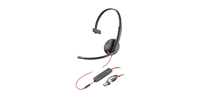 HP Poly Auriculares Blackwire 3215 monaural USB-C + conector de 3,5 mm + adaptador USB-C/A (paquete)