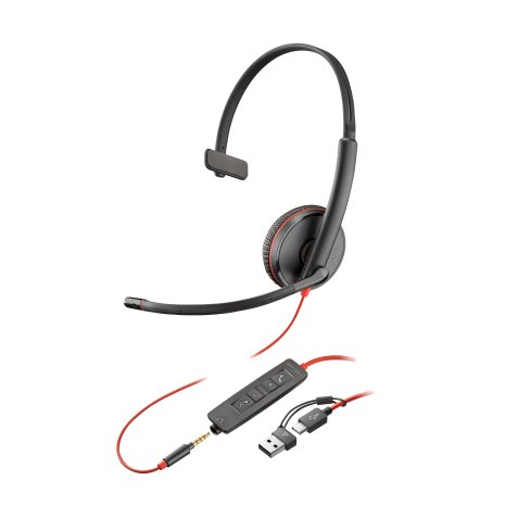 Poly Cuffie Blackwire 3215 monoaurali USB-C + spinotto da 3,5 mm + adattatore USB-C/A (sfuse)