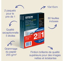 Epson Premium Glossy Photo Paper BOGOF - papier photo - brillant - 40 feuille(s) - 100 x 150 mm - 255 g/m² (pack de 2)