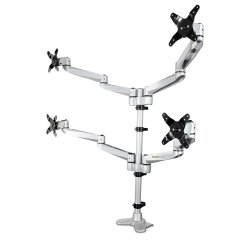 StarTech.com Bras de Support de Bureau pour Quatre Moniteurs - Support sur Mât Articulé/Réglable en Hauteur pour Écrans VESA 4 2x2 Jusqu'à 30"(11,2kg) - Inclinaison/Pivotement/Rotation - Pince en C/Anneau - Argent