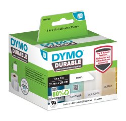 DYMO Original LabelWriter Durable Labels | 25mm x 25mm | White Poly | 2 Rolls of 850 (1,700 Self-Adhesive Labels) | High-Performance | For LabelWriter Label Makers