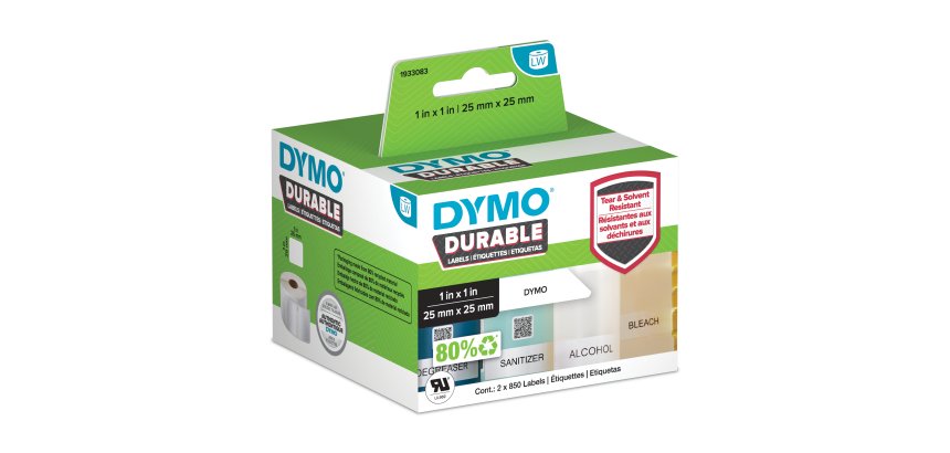 DYMO Original LabelWriter Durable Labels | 25mm x 25mm | White Poly | 2 Rolls of 850 (1,700 Self-Adhesive Labels) | High-Performance | For LabelWriter Label Makers