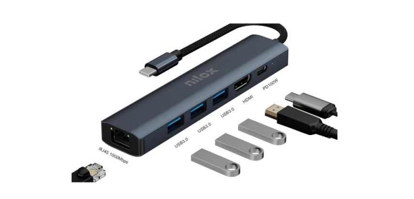 Nilox NXDSUSBC06 docking station per dispositivo mobile Grigio