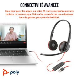 POLY Micro-casque Blackwire 3220 stéréo USB-C + adaptateur USB-C/A