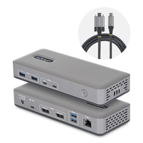 StarTech.com Docking Station USB-C de 2 Monitores DisplayPort - 4K 60Hz - Red Ethernet de 1Gbps - Dock Multipantalla - PD de 100W para Carga de Portátiles - Replicador de Puertos sin Controladores