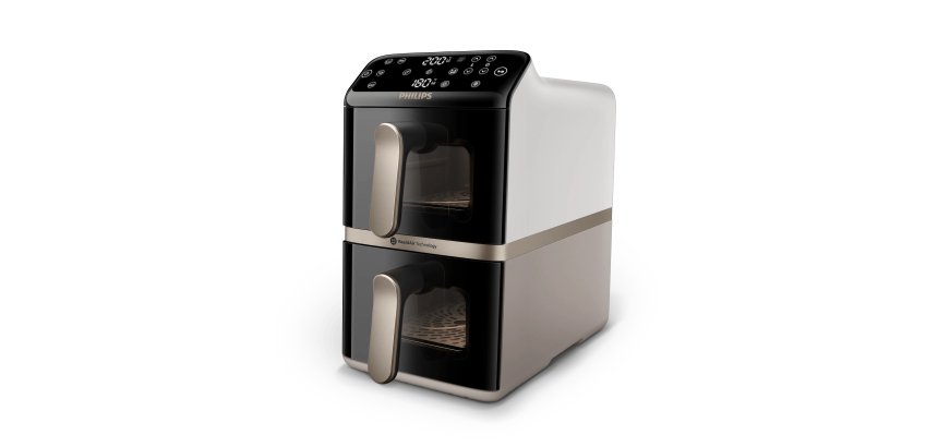 Philips Serie 4000 Airfryer doppio cestello Verticale, Friggitrice ad aria da 10L, 13 metodi di cottura, Rivestimento ceramica PFAS Free, Pulizia in lavastoviglie, App ricette, NA462/70