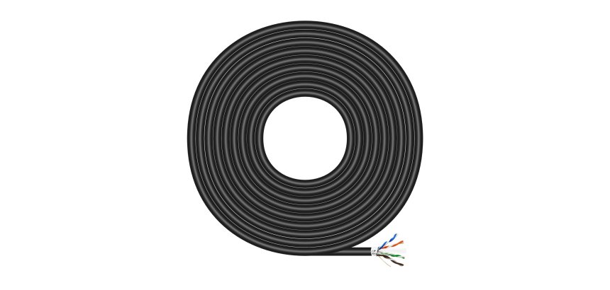AISENS Cable de Red Exterior Impermeable RJ45 Cat.6 FTP Rigido AWG24, Negro, 100M
