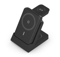 AISENS Cargador Inalambrico USB-C 4 en 1 De 15W Para Movil, Apple Watch, Auriculares Con Estuche De Carga, Negro