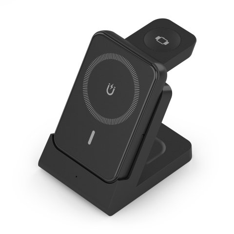 AISENS Cargador Inalambrico USB-C 4 en 1 De 15W Para Movil, Apple Watch, Auriculares Con Estuche De Carga, Negro