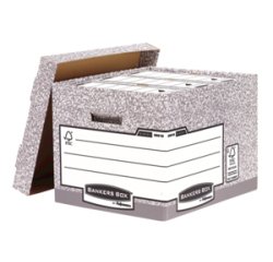 Caisse standard bankers box l40,4 x h29,2 x p33,5 cm montage automatique carton recyclé gris blanc