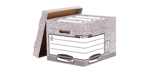 Caisse standard bankers box l40,4 x h29,2 x p33,5 cm montage automatique carton recyclé gris blanc