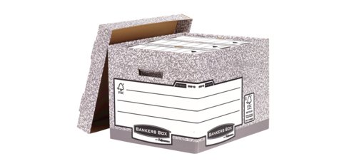 Caisse standard bankers box l40,4 x h29,2 x p33,5 cm montage automatique carton recyclé gris blanc