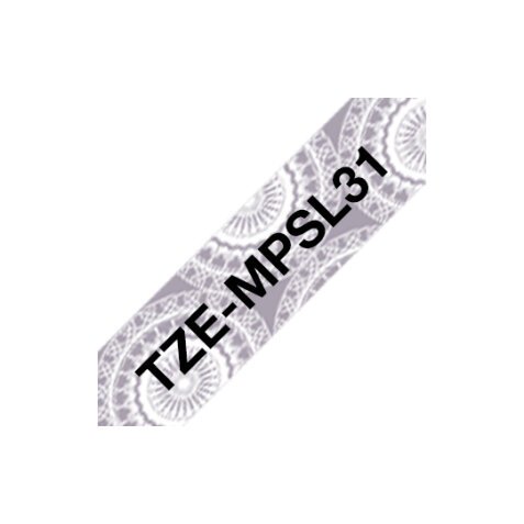 Ruban laminé Noir sur Motifs Dentelle Argent 12mmx4m TZE-MPSL31