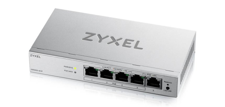 Zyxel GS1200-5HPV3 Géré L2 Gigabit Ethernet (10/100/1000) Connexion Ethernet, supportant l'alimentation via ce port (PoE) Bureau Gris