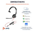 HP Poly Micro-casque Poly Blackwire 3315 monaural USB-C certifié Microsoft Teams + connexion 3,5 mm + adaptateur USB-C/A