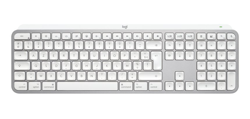 Logitech Master MX Keys S for Mac clavier Bureau RF sans fil + Bluetooth AZERTY Français Aluminium, Blanc