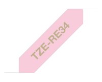 Brother TZE-RE34 label-making tape Gold on Pink