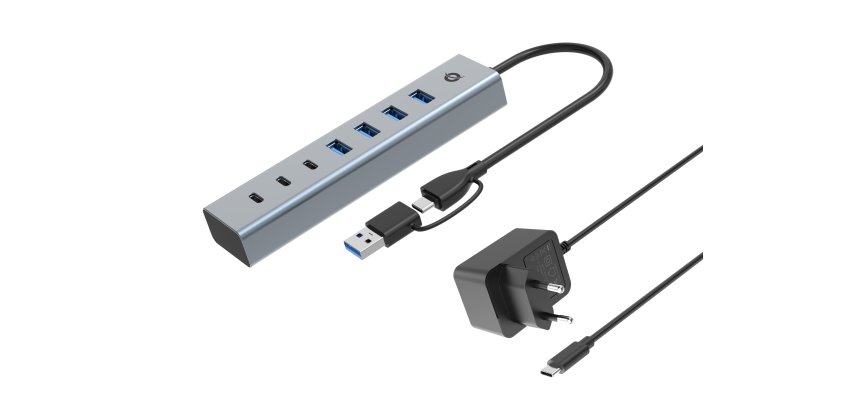 Conceptronic HUBBIES20GP 7-Port USB 3.0 Hub with Power Adapter, 5Gbps, USB-C x 3, USB-A x 4