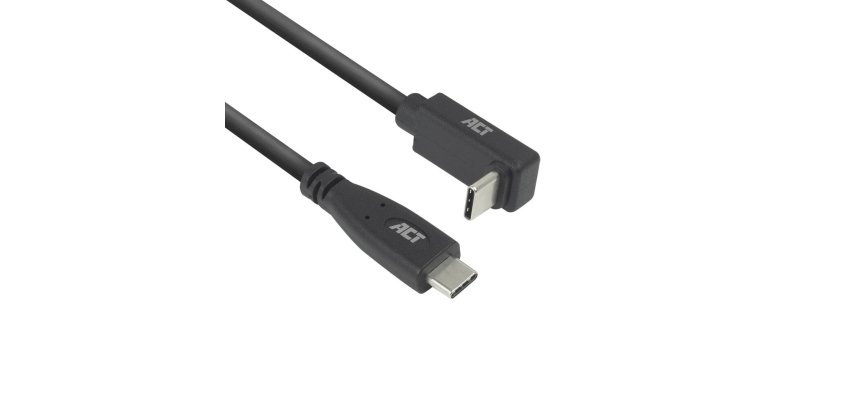 ACT USB 3.0 10Gbps 60W USB Type-C (recht) naar USB Type-C (haaks boven/beneden) kabel, 2 meter