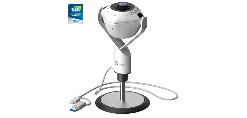 j5create JVU368-N Cámara web con altavoz alimentado por IA de 360°