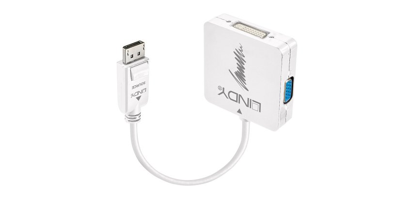 Lindy 41028 adaptador de cable de vídeo DisplayPort DVI-D + VGA (D-Sub) + HDMI Negro