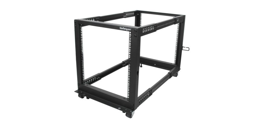 StarTech.com Server Rack a 4 Montanti 12U Open Frame, Armadio Rack di Rete 19" con Ruote, piedini di livellamento/montaggio a pavimento, Quadro Rack Scorrevole/profondità regolabile per apparecchiature AV/Dati/IT