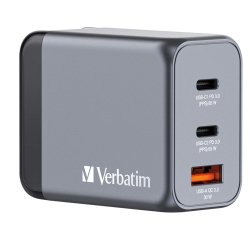 Verbatim GNC-65 GaN Charger 65W with 2 x USB-C PD 65W / 1 x USB-A QC 3.0 (EU/UK/US)