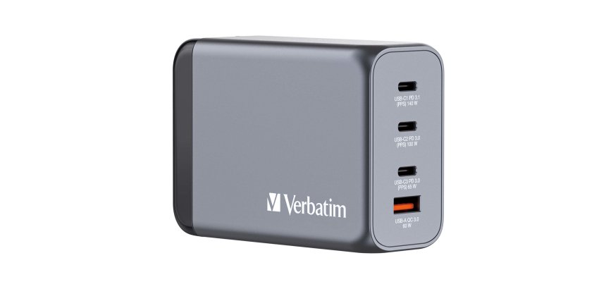 Verbatim GNC-240 GaN Charger 240W with 1 x USB-C 140W /1 x USB-C 100W / 1 x USB-C 65W / 1 x USB-A QC 3.0 (EU/UK/US)