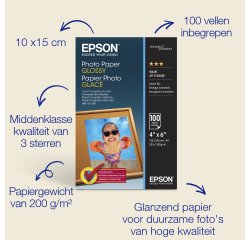 Epson - fotopapier - glanzend - 100 vel(len) - 102 x 152 mm - 200 g/m²