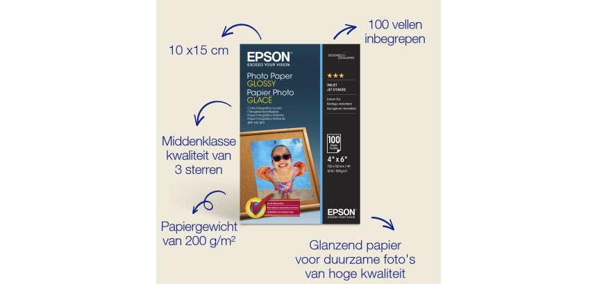 Epson - fotopapier - glanzend - 100 vel(len) - 102 x 152 mm - 200 g/m²