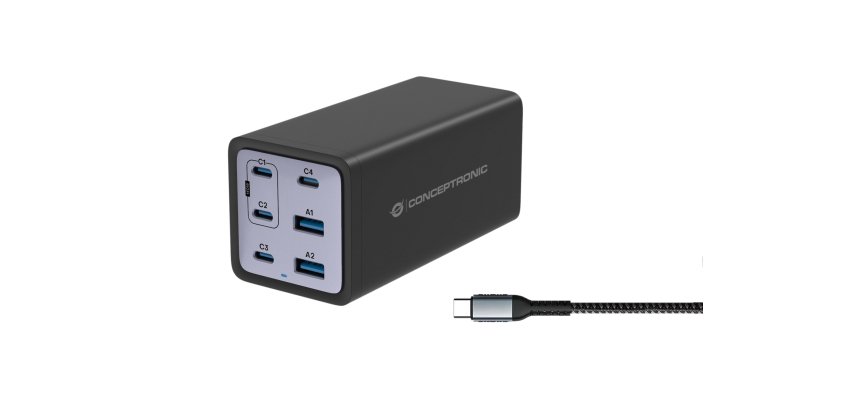 Conceptronic OZUL06BE Caricabatterie per dispositivi mobili Universale Nero AC Ricarica rapida Interno