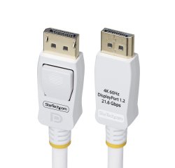 StarTech.com Cable DisplayPort 1.2 Certificado VESA Blanco de 1,8m - Cable DP 1.2 para Monitor - 4K 60Hz - 21,6Gbps - con Pestillo - Macho a Macho