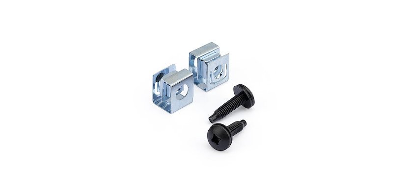StarTech.com Lot de 50 Vis 10-32 de 19mm et Écrous à Clip à Trou Carré pour Baies de Serveurs, Armoires et Boîtiers de 19" ou 10", Noir et Argent - TAA